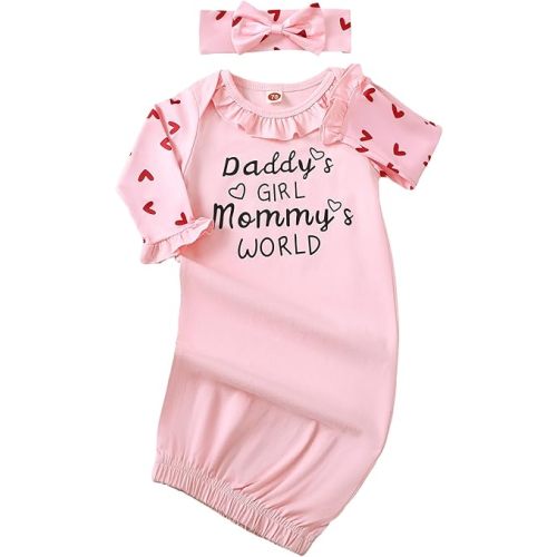 AMAWMW Newborn Baby Girl Little Sister Sleeper Gown Stripe Long Sleeve Nightgown Pajamas Gifts Stuff Essential Outfit