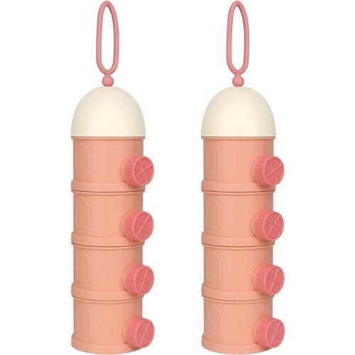 Accmor Formula Dispenser On The Go, 4 Layers Stackable Formula Container to Go, Non-Spill Portable Milk Powder Baby & Kids Snack Container, Pink