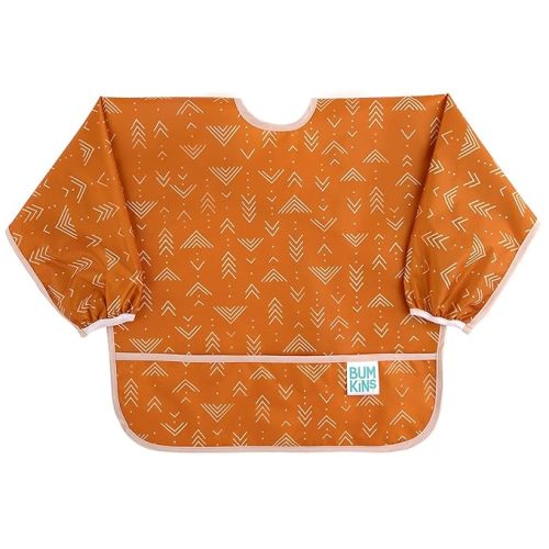 Bumkins Sleeved Bib for Girl or Boy, Baby and Toddler for 6-24 Mos, Essential Must Have for Eating, Feeding, Baby Led Weaning Supplies, Long Sleeve Mess Saving Food Catcher, Soft Fabric, Boho Orange
