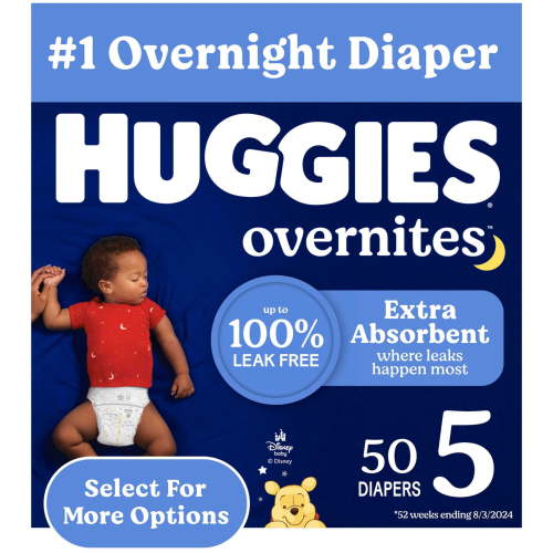 Huggies Overnites Night-Time Diapers, Size 5, 50 Ct - Extra Absorbent for Dry Nights