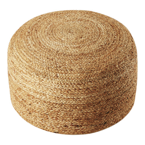 Stylehouse 100% Cotton Natural Jute Pouf, 12" H x 20" W