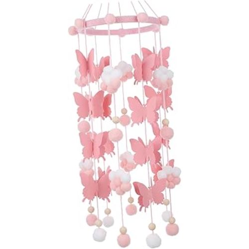 1pc Butterfly Ornament Handmade Wooden Mobile Wall Art Pendant Butterfly with Ball Ornaments Decorations for Home Ceiling Decor Plush Ball Pendant Baby Felt Ball Hairball Household