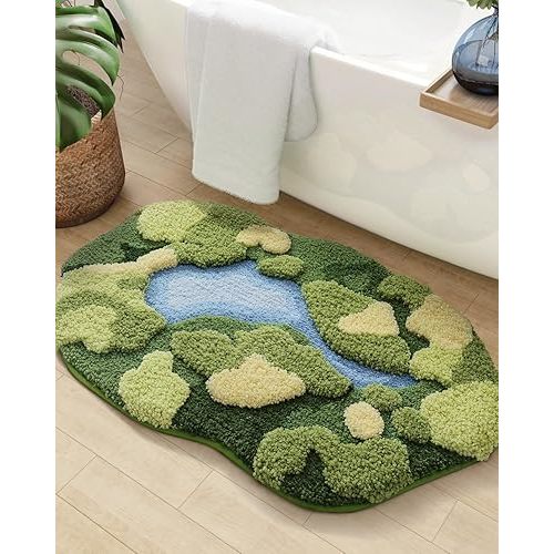 DEXI Moss Bath Mat, Ultra Thick Soft Green Bathroom Rug, Non Slip Washable Bathmat, Water Absorbent Microfiber Carpet Rugs for Shower Floor, Sink, Bedroom, 20x32, Moss Green