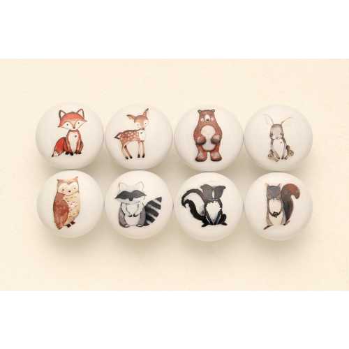 Woodland animals nursery knobs,owl bear knobs, ceramic kid room knobs,fox  knobs, deer knobs, animals cabinet drawer handles