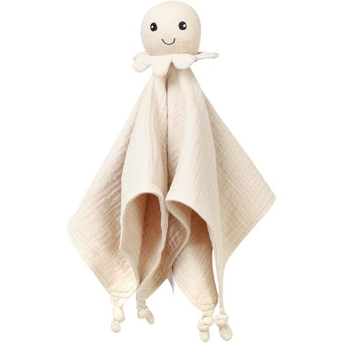 Organic Cotton Muslin Loveys for Babies,Security Blankets for Baby Lovey,Newborn Baby Gifts for Boys and Girls (Octopus Khaki)