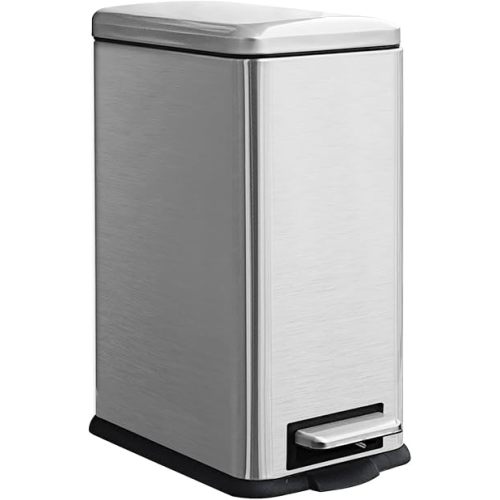 Silver 16.7L/4.4 Gallon Bathroom Trash Can with Lid. Features a removable inner bucket, a soft - close lid, and a stainless - steel step pedal. Ideal for use in the bathroom, kitchen, and home office.