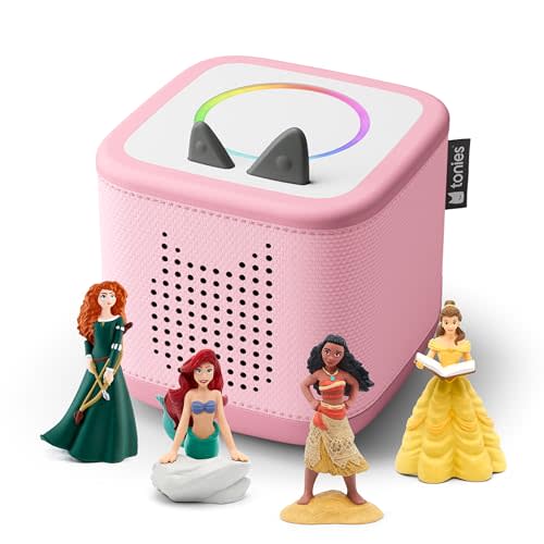 Toniebox 2 Audio Player Disney Princess Bundle for Kids 3+ with Ariel, Moana, Merida, and Belle - Cloud Pink