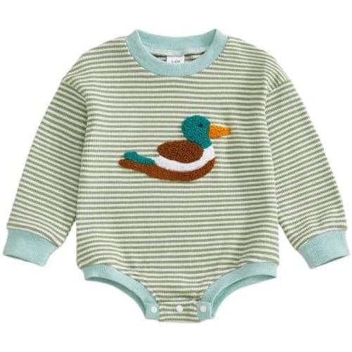 Infant Baby Boy Fall Waffle Stripe Clothes Funny Romper Bodysuit 3 6 12 18M