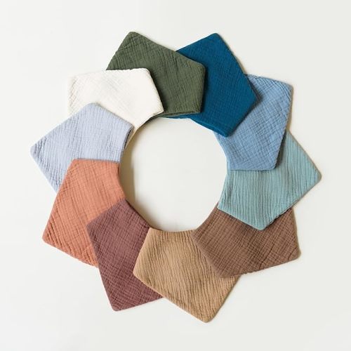 Konssy Muslin Baby Bibs 10 Pack Baby Bandana Drool Bibs 100% Cotton for Unisex Boy Girls - Soft Brown