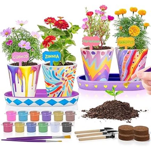 4 Set Paint & Plant Flower Gardening Kit - Gifts for Girls Ages 8-12, Arts and Crafts for Kids Ages 8-12, Kids Gardening Set, Toys Birthday Easter Gifts for Kids Girls Boys Ages 6 7 8 9 10 11 12
