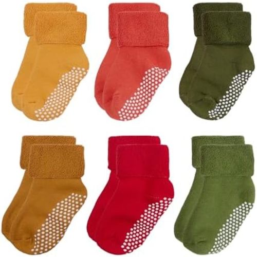VWU Baby Toddler Kids Ankle Crew Socks with Grips Unisex Warm Thick Cotton Winter Socks 0-10 Years 6/8 Pack