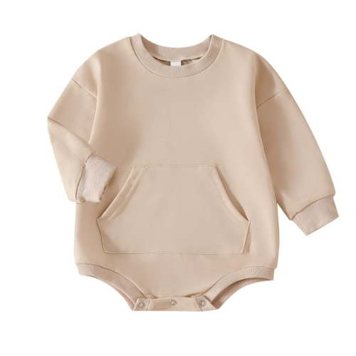 Dressy Romper For Boys Baby Sweatshirt Solid Color Crewneck Sweater Onesie Oversized Long Sleeve Bodysuit With Pocket Rompers 6 Months-12 Months