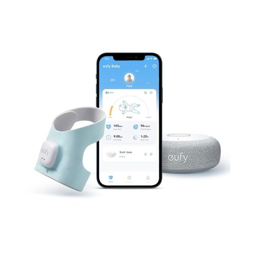 eufy Baby Smart Sock S320 Baby Monitor with 2.4 GHz Wi-Fi, Track Sleep Patterns, Naps, Heart Rate, and Blood Oxygen Levels, Soft and Comfortable, for Babies 0-18 Months, No Monthly Fee