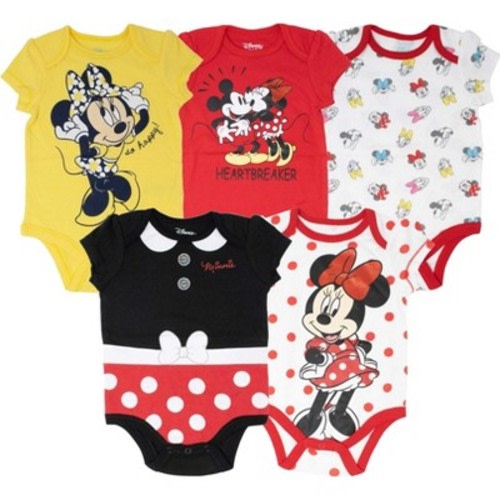 Disney Minnie Mouse Mickey Donald Duck Baby Girls 5 Pack Bodysuits Newborn to Infant, Size: 12 months