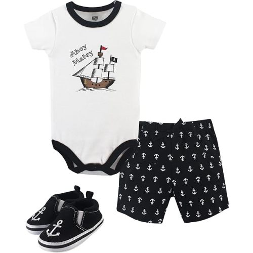 Hudson Baby Unisex Baby Cotton Bodysuit, Shorts and Shoe Set