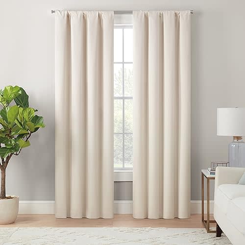 Eclipse Cannes Magnitech 100% Blackout Curtain, Rod Pocket Window Curtain Panel, Seamless Magnetic Closure for Bedroom, Living Room or Nursery, 63 in long x 40 in wide, (1 Panel), Ivory