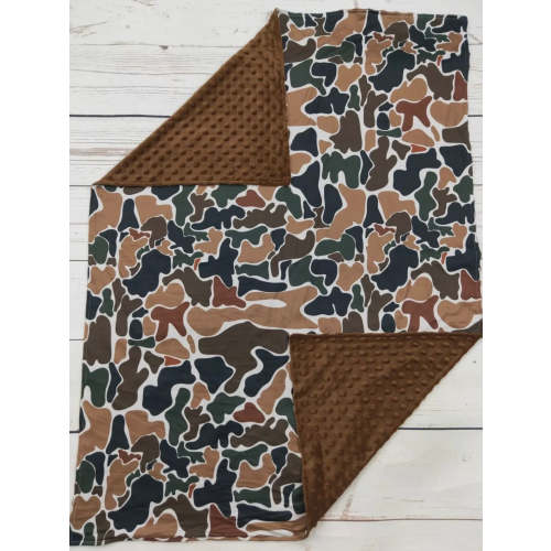 Old School Camo Minky Blanket in Brown