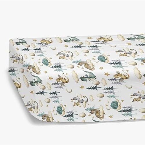 HawSkgFub Watercolor Cute Dragon Fairy Tale Fitted Standard Crib Sheet Baby Boy, Cloud Moon Star Dragons Egg Toddler Mattress Cover, Soft Breathable Stretchy Nursery Bed Sheets Decor Gift 52" x 28"
