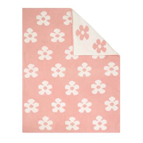 Living Textiles Pink Floral Daisy Chenille Soft Baby Blanket Reversible Premium Cozy Fabric for Best Comfort - for Infant,Toddler,Newborn,Nursery,Girl,Throw,Crib,Stroller,Gift, Pink Floral Daisy 40x30