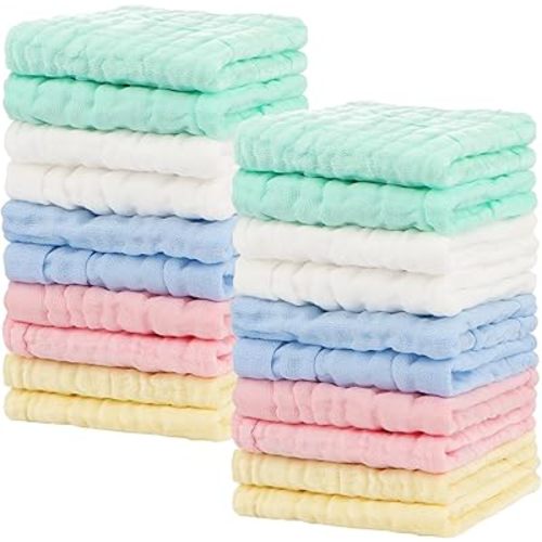 Baby Washcloths and Baby Burp Cloths, Absorbent Cotton Muslin Baby Towels, Large Soft Breathable Newborn Essentials for Boys and Girls, Newborn Essentials, 20 Pack, 10"x10"