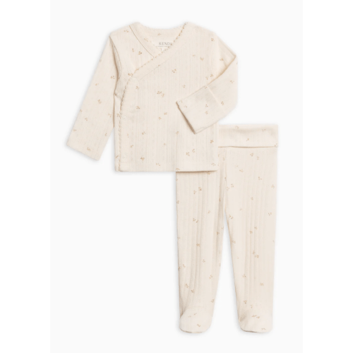 2-Piece Lacey Brushed Back Pointelle Kimono Top and Pant Set