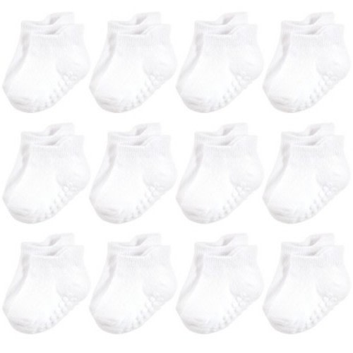 Hudson Baby Unisex Baby Non-Skid No-Show Socks, White, Size: 6-12 months