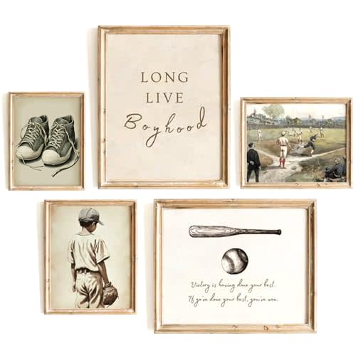 Baseball Nursery Wall Art Decor Vintage Boys Room Canvas Posters Sports Boy Pictures Baseball Vintage Nursery Painting Neutral Sport Kids Room Prints Wall Art for Bedroom 12x16x5 Inch Unframed 