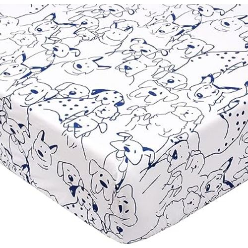 UOMNY Crib Sheet 100% Cotton Fitted Crib Sheet Baby Sheet for Standard Crib and Toddler mattresses Nursery Bedding Sheet Crib Mattress Sheets for Boys 1 Pack Crib Sheets(Blue Dog)