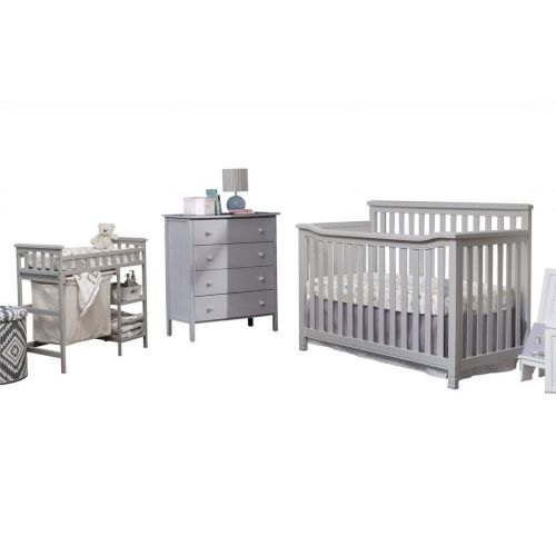 Sorelle Palisades 4-in-1 Convertible Crib, Dresser, Changing Table, Hamper - Wood Baby Bedroom Furniture Set in Gray