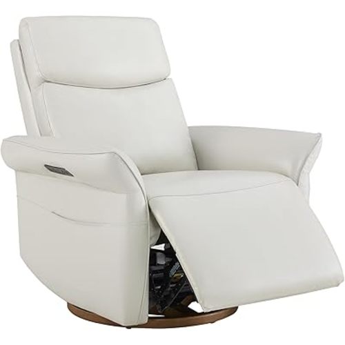 CHITA Genuine Leather Power Recliner Chair, Electric Triple-Motor Swivel Glider Nursery Rocking Chair with Adjustable Power Headrest and Lumbar Support, Solid Wood Base, Creamy Grey