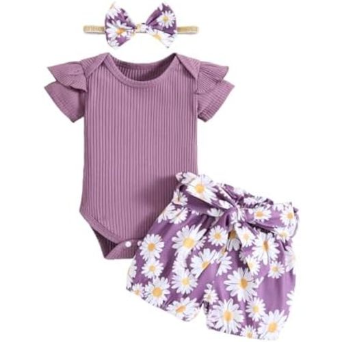 Newborn Girl Clothes Ruffled Sleeveless Romper Top Cute Floral Shorts with Headband Baby Girl Summer Clothes
