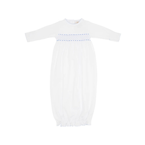 Sweetly Smocked Greeting Gown - Worth Avenue White with Buckhead Blue