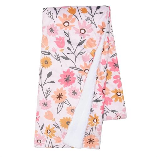 Lambs & Ivy Little Garden Soft Luxurious Pink Floral Warm Fleece Baby Blanket