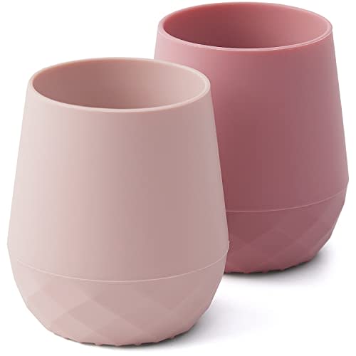 SAMiGO Silicone Baby Cups for 6-12 Months Infants - Tiny Open Cups - Training Cups for Baby Led Weaning - Set of 2 Drinking Cups