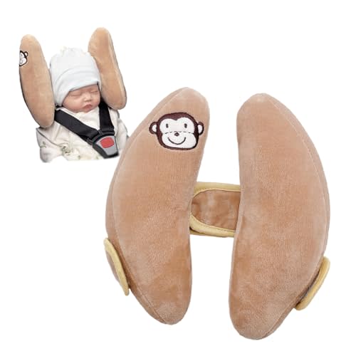 Adjustable Travel Pillow for Infant, Portable Baby Head Neck Support Pillow for Car Seat and Stroller, Banana Travel Headrest Pillow for Infant, Comfortble Toddler Neck Pillows for Pushchair, Brown