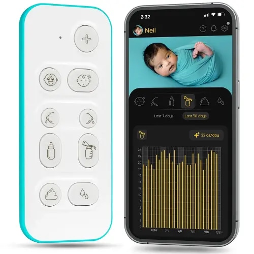 Nubo One-Touch Baby Tracker - Smart Baby Monitor for Tracking Sleep, Diaper, & Feeding - Mobile App