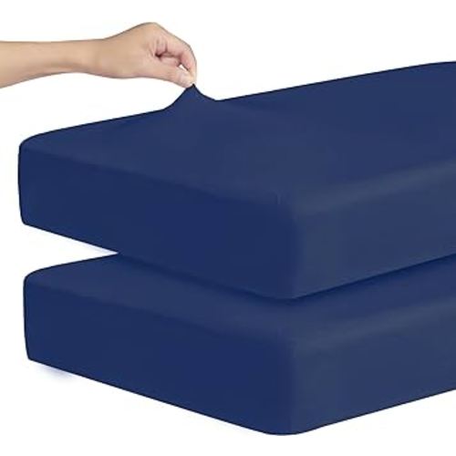 Stretchy Crib Sheets for Boys or Girls, 2 Pack Baby Crib Sheets Fitted for Standard Crib and Toddler Mattress 52" x 28", Soft and Breathable Fitted Crib Sheets Neutral, Navy Blue