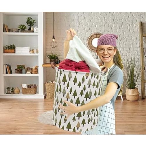 Large Storage Bins,Canvas Fabric Laundry Basket Collapsible Storage Baskets for Home,Office,Toy Organizer,Home Decor (Tree) - 1