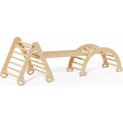 Ogears Climbing Triangle Toys, Foldable Triangle Ladder with Arch and Ramp, Wooden Montessori Jungle Play Gym, Indoor Outdoor Playground Climber Toys for Toddlers