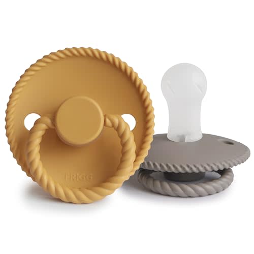 Frigg Rope SilkySoft Silicone Baby Pacifier | Made in Denmark | BPA-Free (Honey Gold/Portobello, 0-6 Months)