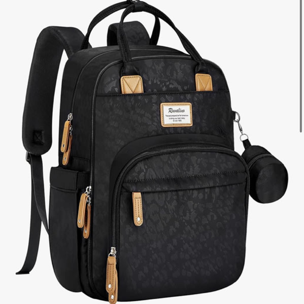 RUVALINO Diaper Bag Backpack-Multifunction Baby Travel Bag with Changing pad, Insulated Bottle Holders & Pacifier Case, Large Capacity, Waterproof, Black Leopard