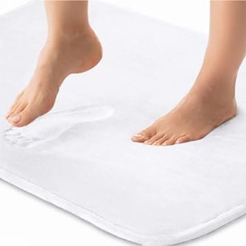 Gorilla Grip Thick Memory Foam Bath Rugs, Soft Absorbent Velvet Bathroom Mats, Durable Dots on Underside, Machine Washable Bathmat, Carpet Rug Room Decor for Shower Floor, 42x24 Mat, White