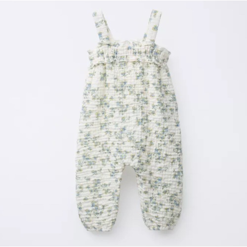 LONG TEXTURED FLORAL OVERALLS - Ecru / Blue | ZARA United States