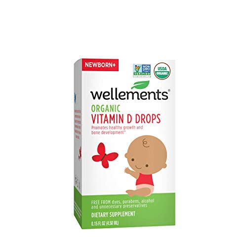 Wellements Organic Vitamin D Drops, 0.15 Fl Oz, Liquid Vitamin D3 Supplement for Infant, Baby & Toddler, 1 Drop a Day, No Artificial Colors or Unnecessary Preservatives.