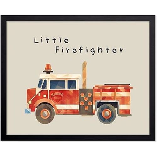 Poster Master Fire Truck Print - Little Firefighter Poster - Toddler Playroom Art - Watercolor Housewarming Gift - Minimal Nursery Car Art - Boho Kid's Room Decor - 16x20 UNFRAMED Wall Art