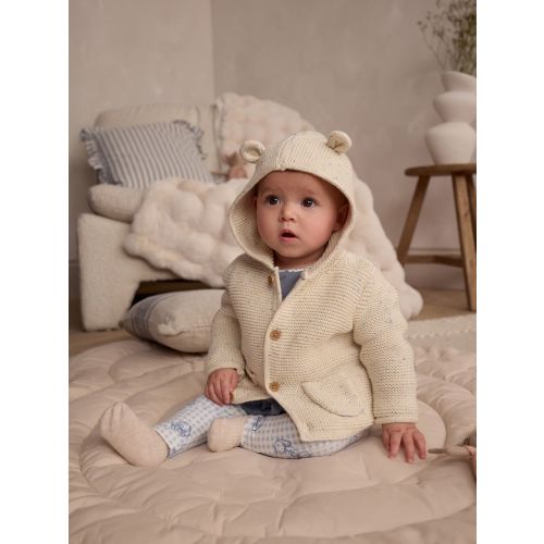Ecru Neppy Knitted Hooded Baby Cardigan