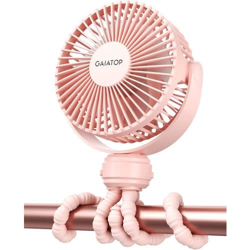 Gaiatop Mini Portable Stroller Fan, Battery Operated Small Clip on Fan, Detachable 3 Speed Rechargeable 360° Rotate Flexible Tripod Handheld Desk Cooling Fan for Car Seat Crib Treadmill Travel Pink