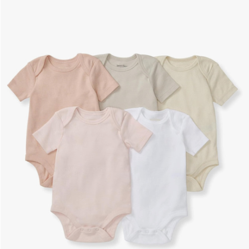 Burt's Bees Baby Bodysuits, Short Sleeve and Long Sleeve One-Pieces, 100% Organic Cotton, Pack of 5