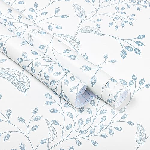 Heroad Brand Peel and Stick Wallpaper - Light Blue and White Boho Floral Peel and Stick Contact Paper - Removable Self Adhesive Vinyl Roll 118"x17.3"