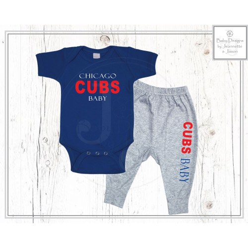 Chicago Cubs Inspired - Personalized Baby Bodysuit and/or Joggers - Chicago Cubs/Baseball/Cubs/Sports/Baseball. Perfect Baby Shower Gift!